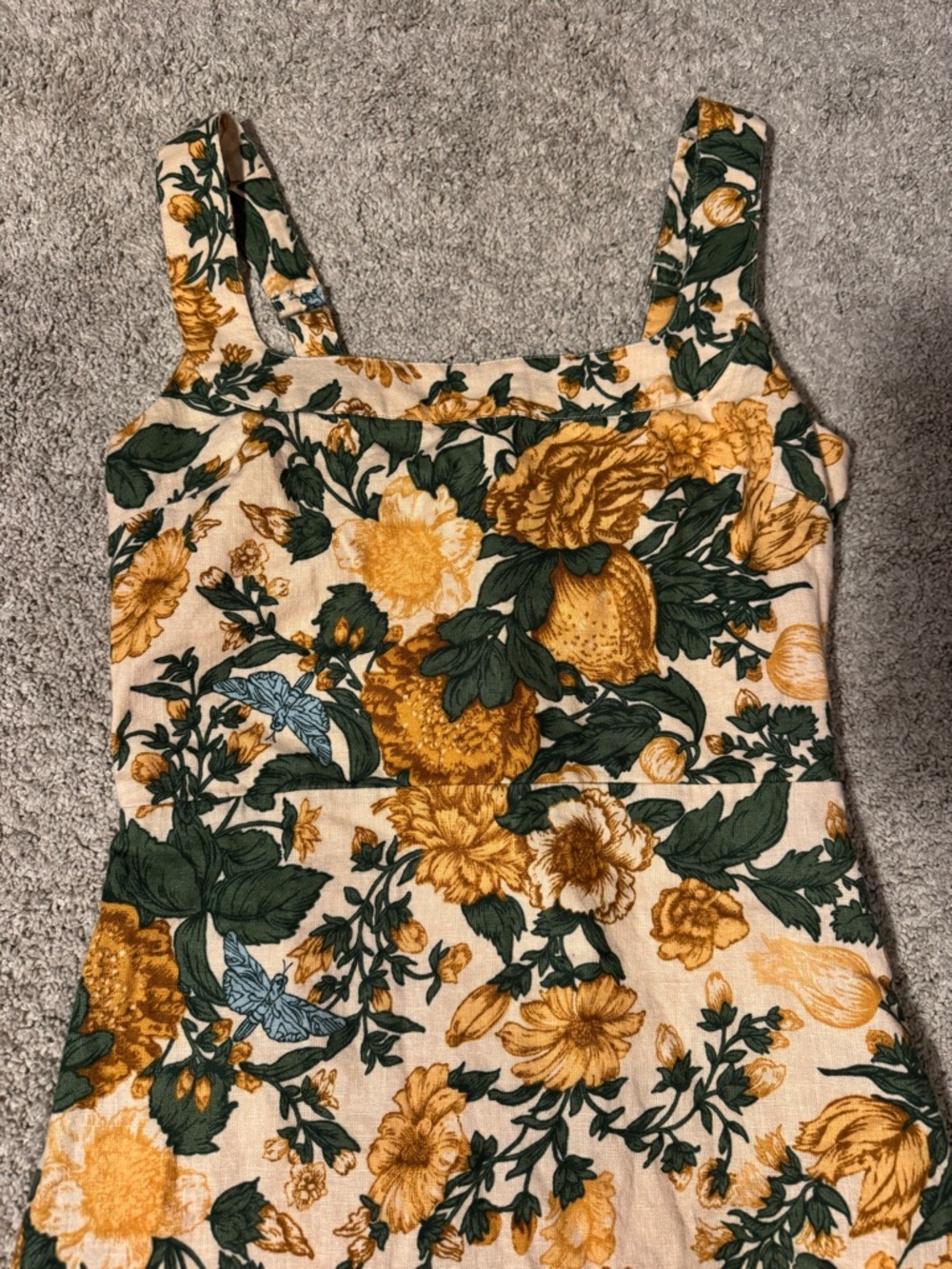 Abercrombie & Fitch Cream Linen Mini Dress with Yellow Floral Size Small Tall - Picture 2 of 4